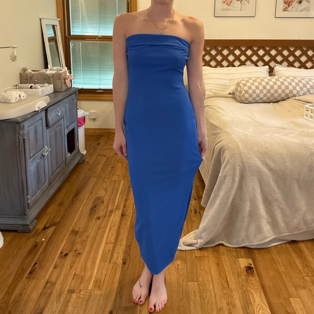 Blue Strapless Bodycon Cocktail Dress